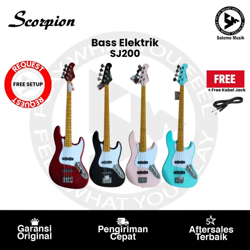 Bass Elektrik Scorpion SJ200 Varian Warna Original + Free Kabel Jack
