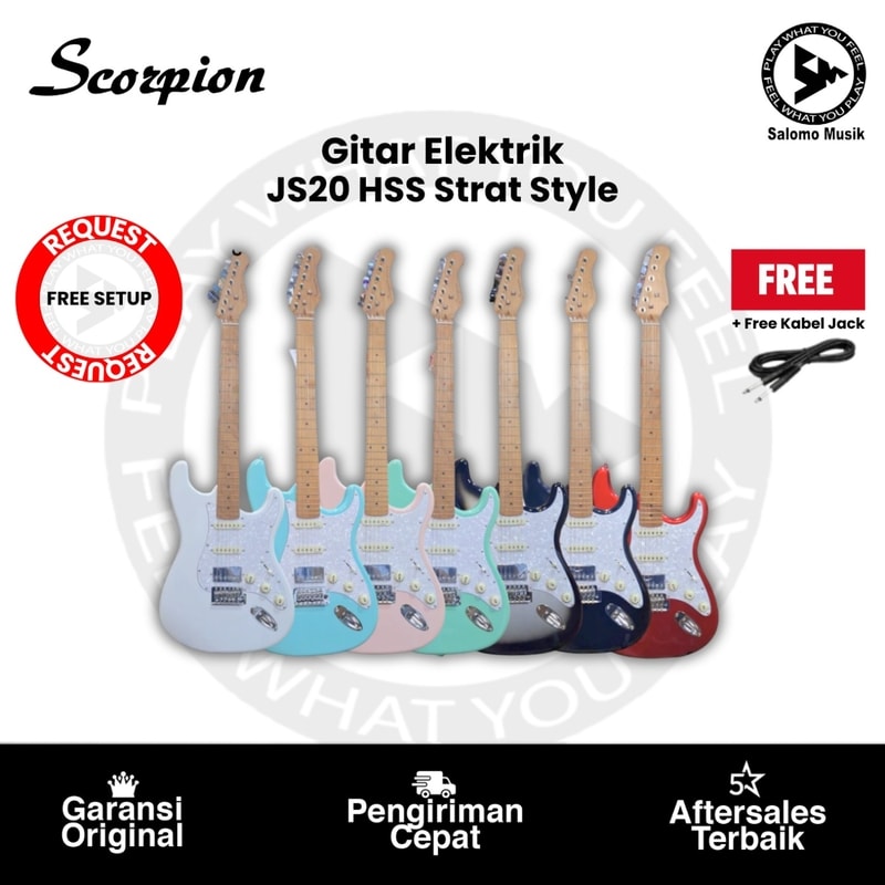 Gitar Elektrik Scorpion JS20 Strat Style Roasted Maple HSS Varian Warna Original + Free Kabel Jack