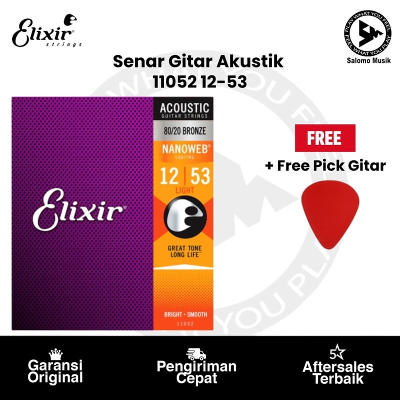 Senar Gitar Akustik Elixir 11052 Light 12-53 + Free Pick Gitar
