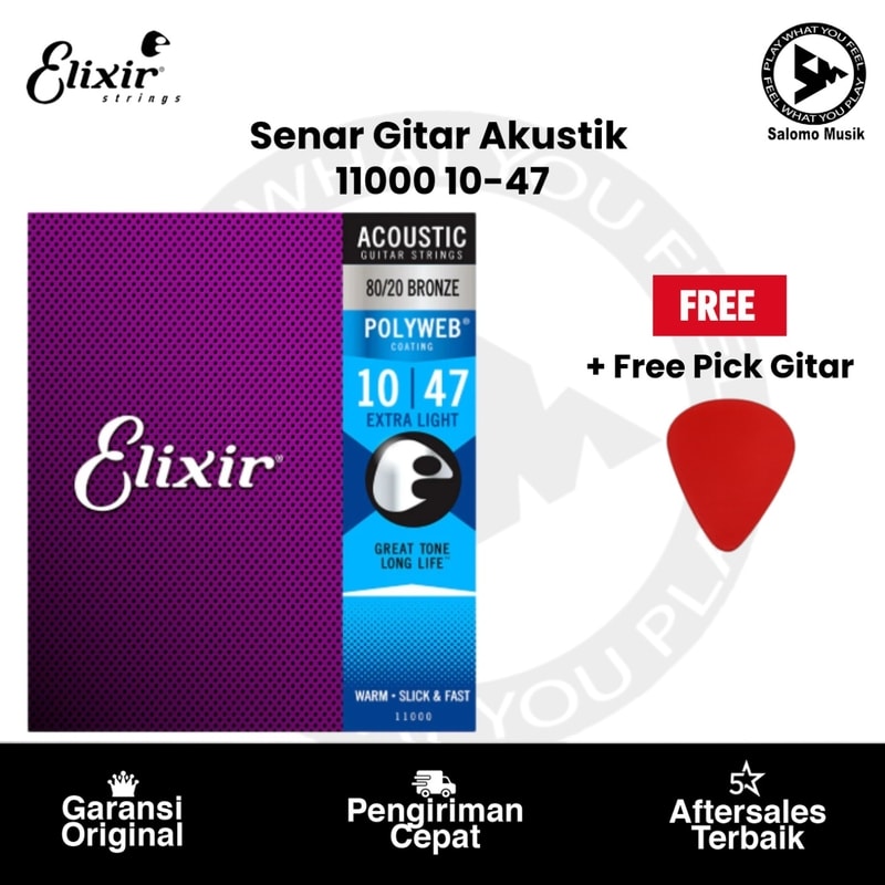 Senar Gitar Akustik Elixir 11000 Extra Light 10-47 + Free Pick Gitar
