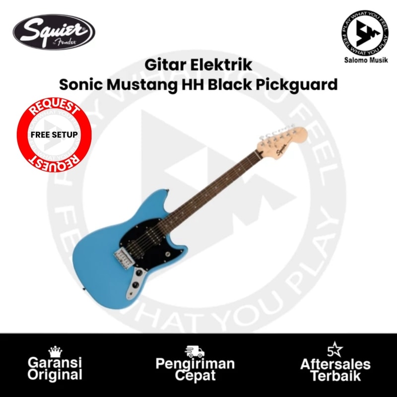 Gitar Elektrik Squier Sonic Mustang HH Black Pickguard Original Varian Warna Original