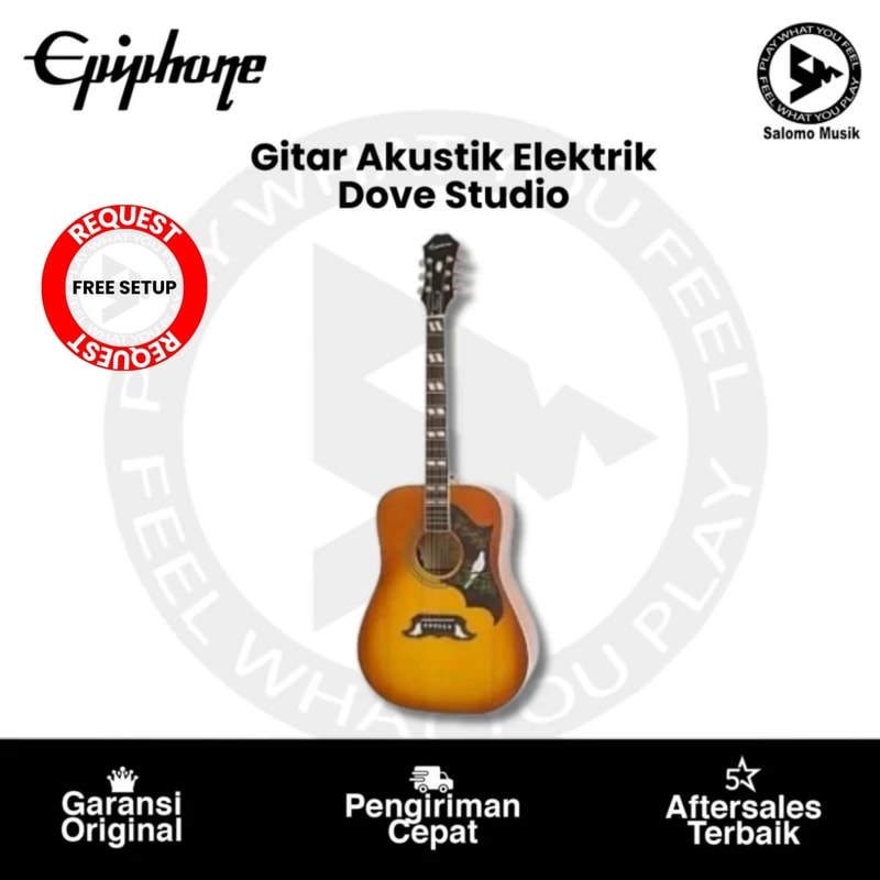 Gitar Akustik Elektrik Epiphone Dove Studio Solid Top Fishman Sonitone Vintage Brown Sunburst Original