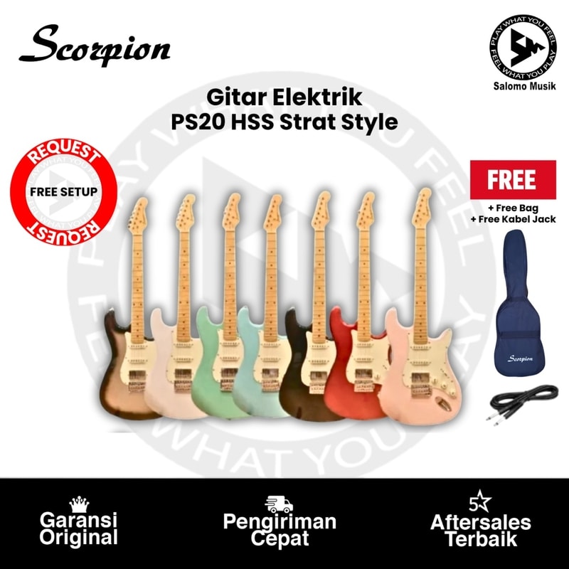 Gitar Elektrik Scorpion PS20 Premium Strat Style HSS Varian Warna Original + Free Bag + Free Kabel Jack