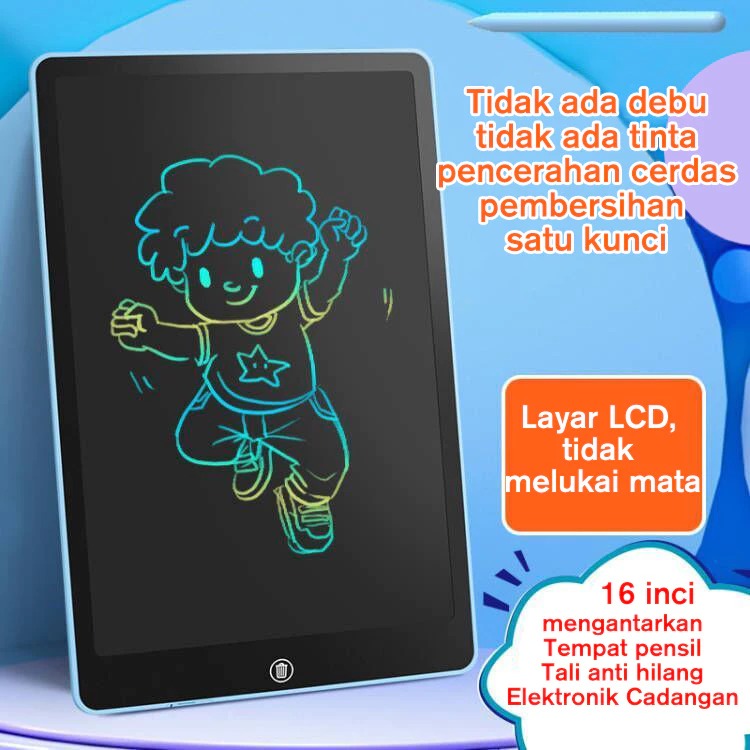 Papan LCD warna biru, bebas debu dan tinta, hapus satu tombol