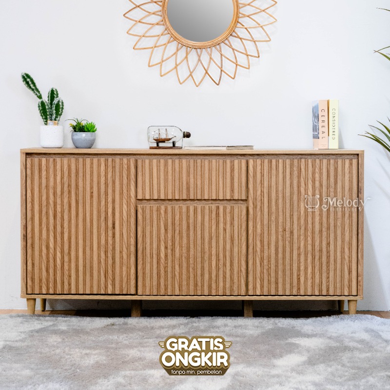 Laci Buffet Lemari Japandi Credenza Serbaguna Leno Sideboard 150 cm - BEAUFORTOAK