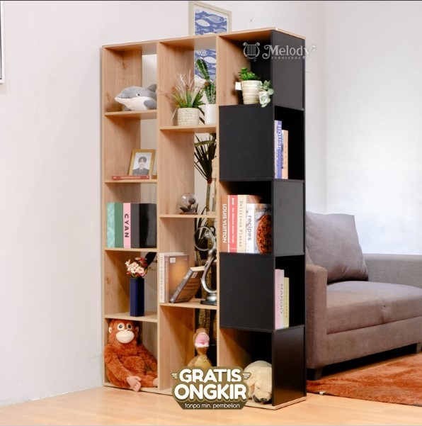 Melody Furniture - Rak buku Serbaguna Pembatas Ruangan Zaid Bookcase - BLACK