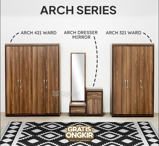Melody Furniture - Lemari Pakaian Minimalis Natural Estetik - Arch Wardrobe