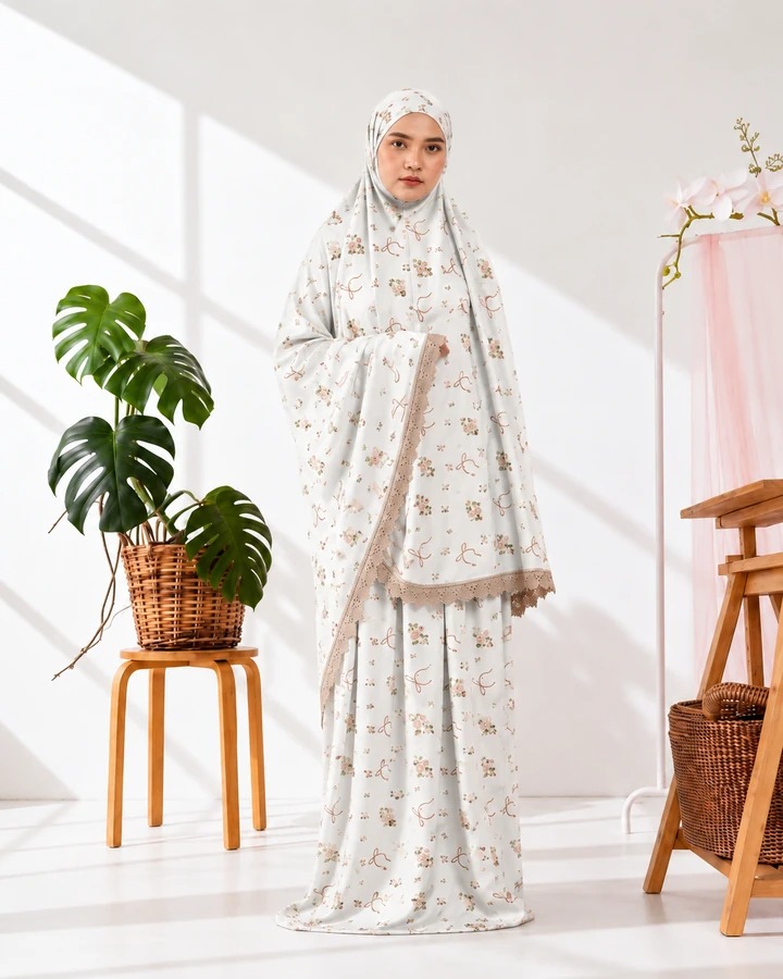 Telekung Marwah Pita White