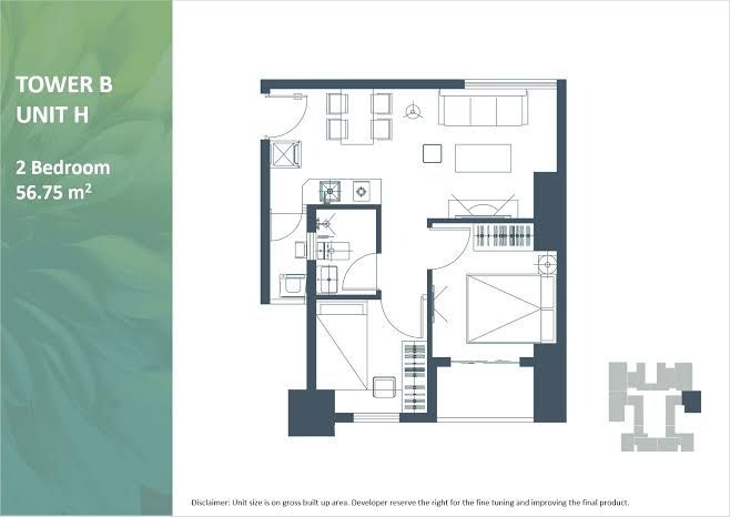 Layout Tipe 2BR Unit H 56.75m2