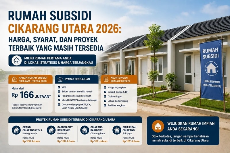 Rumah Subsidi Cikarang Utara 2026: Harga, Syarat, dan Proyek Terbaik yang Masih Tersedia