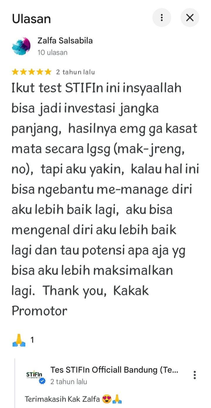 Testimoni klien tes STIFIn Bandung