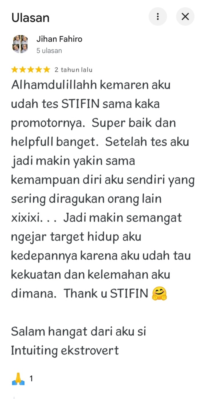 Testimoni klien tes STIFIn Bandung