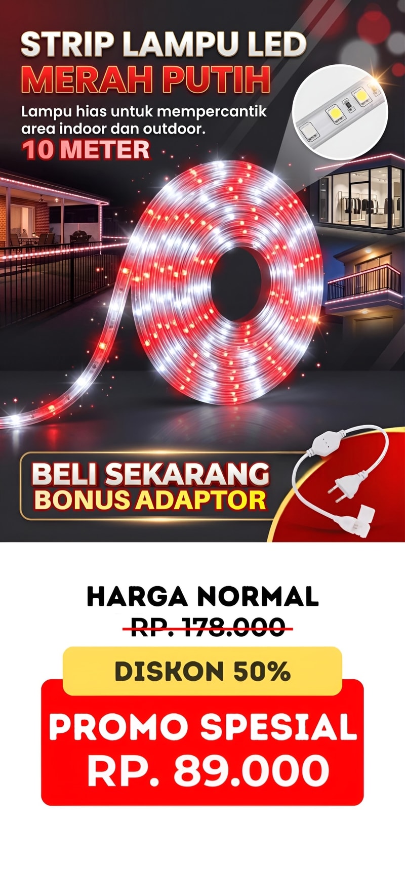 Harga Lampu LED Merah Putih