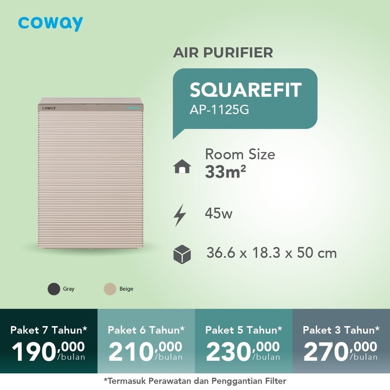 Air Purifier Coway Square Fit - Penjernih udara desain kotak minimalis untuk kamar tidur