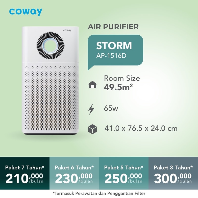 Air Purifier Coway Storm - Penjernih udara dengan sirkulasi kipas dan HEPA filter
