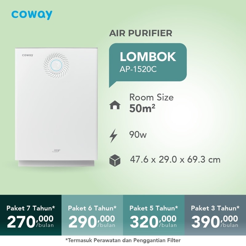 Air Purifier Coway Lombok - Penjernih udara dengan sistem RBD Plasma anti virus dan bakteri