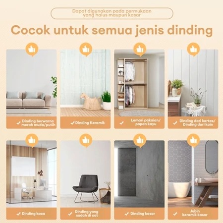 Mau ditempel di keramik licin, tembok semen, kaca, atau kayu lemari? Semua bisa! Ujungnya pakai karet anti-selip jaring, jadi gak akan merusak cat tembok.