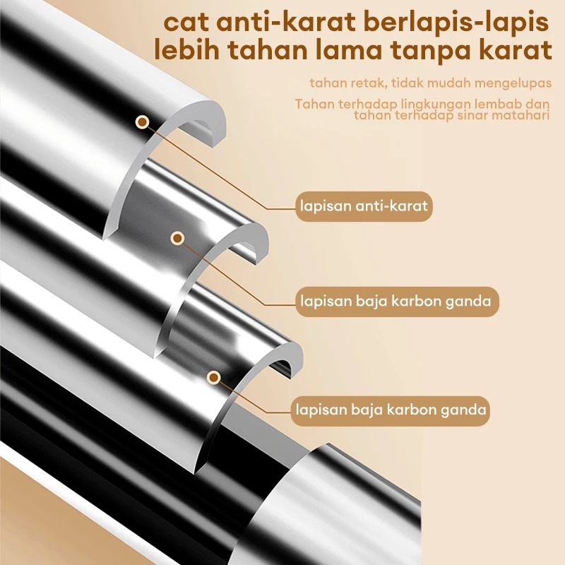 Ini dibuat dari High-Carbon Steel (Baja Karbon) yang tebal. Dijamin tidak akan melengkung walau digantungi bedcover basah yang berat.