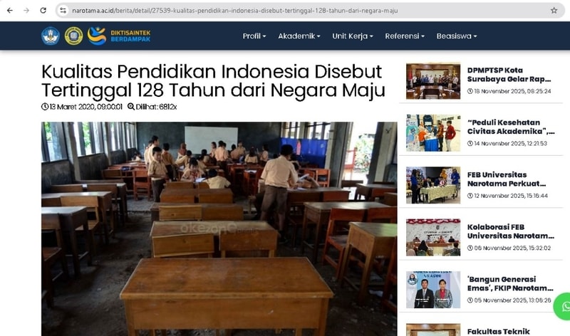 https://narotama.ac.id/berita/detail/27539-kualitas-pendidikan-indonesia-disebut-tertinggal-128-tahun-dari-negara-maju