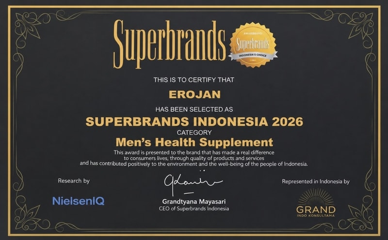 Sertifikat Superbrands Indonesia 2026 untuk Erojan, kategori Men's Health Supplement